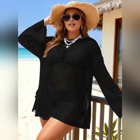 Plus Size Black Crochet Swim Cover Up Kaftan XXL | New With Tags - Picture 5 of 6
